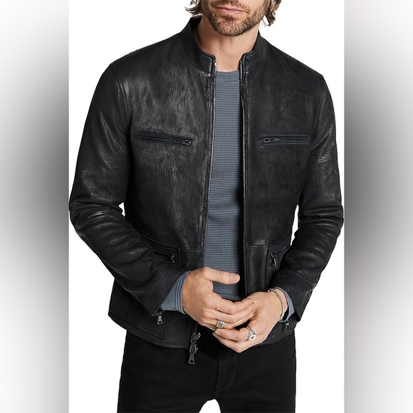 John Varvatos Collection leather jacket with chain detail Size EU